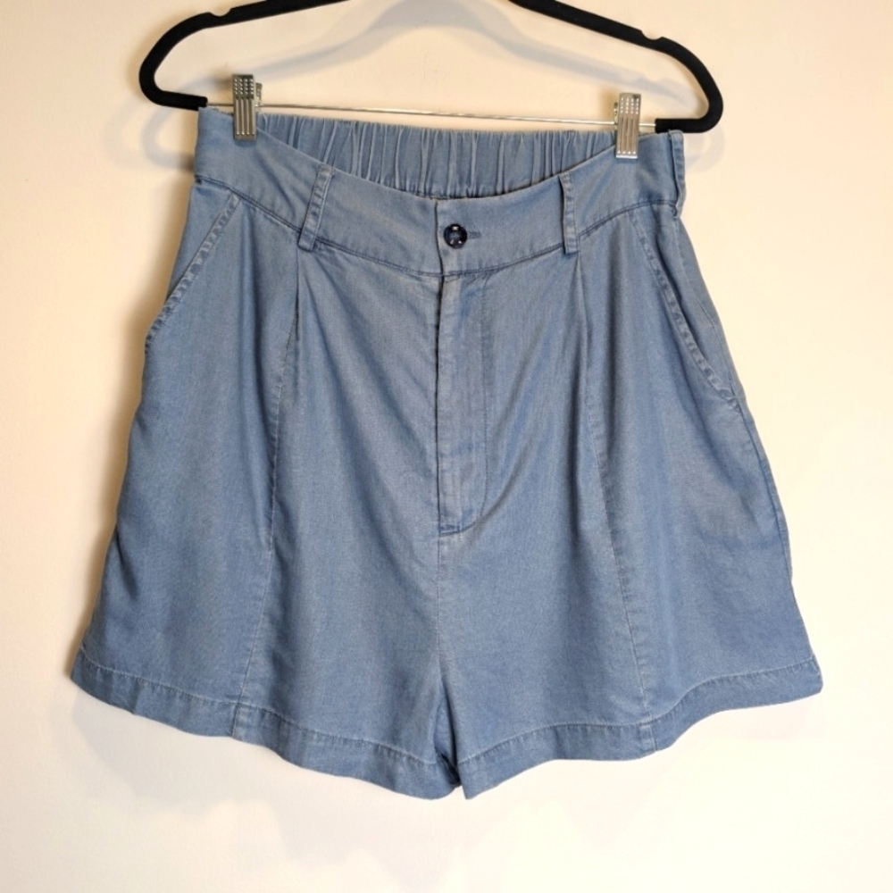 Walter Baker Denim Blue Jasmine Pleated Medium Wash High-Waist Shorts Size XL